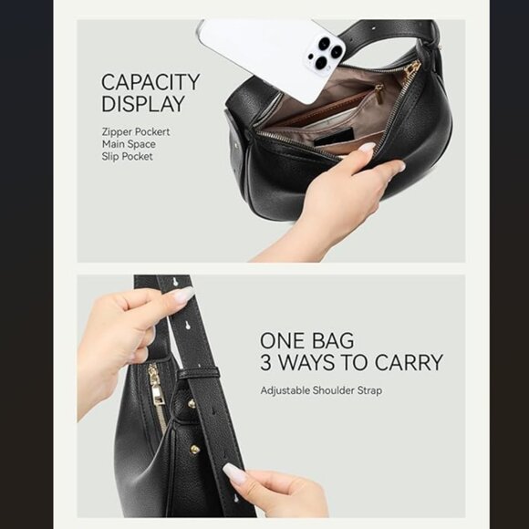 Crescent Crossbody Adjustable Shoulder/Clutch Bag, Black, Vegan Leather, NWOT - Picture 6 of 9